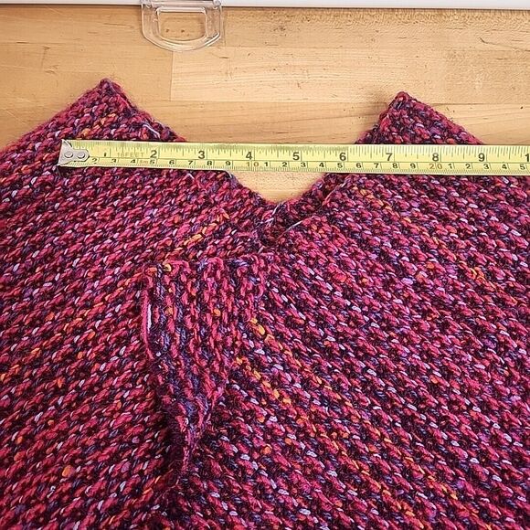 Rustic Handmade Knitted Wool Poncho Wrap Shawl Original Purple Magenta S/M - Picture 14 of 15